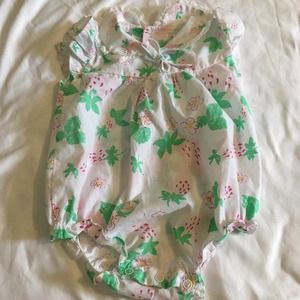 Vintage Babyfair Girl Ruffle Romper with Collar Strawberry Bubble One Piece 9 mo